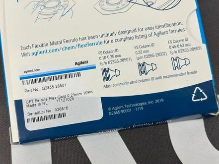 Agilent CFT Ferrule Flex Gold, 0.25 mm ID Column, 10/pk, G2855-28501 (New)