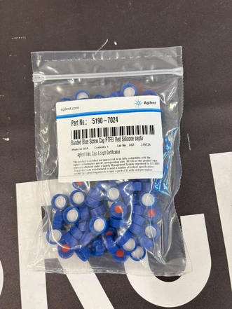 Agilent Screw cap, bonded blue, PTFE/red silicone septa, 100/pk, 5190-7024 (New)