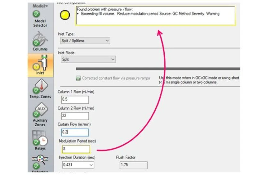 LECO Paradigm Flow Modulator and Shift Flow Splitter: ChromaTOF Software identifies method calculation improvements for RFF modulation