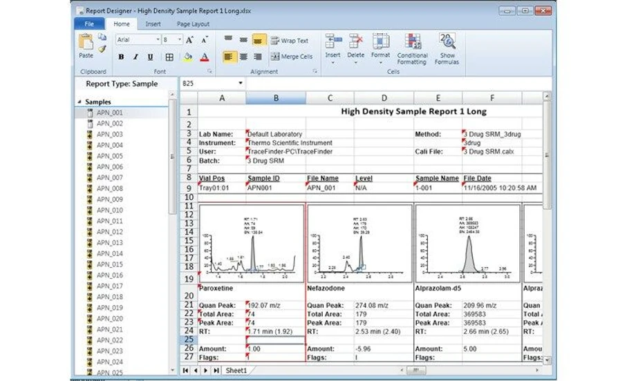 Thermo Scientific™ TraceFinder™ Software: With intuitive and predefined options for inserting chromatograms and building data tables, custom reports can be easily built to meet a wide range of reporting requirements. A broad selection of pre-built reports is available and ready for immediate use or can be used to provide a starting template for further report customization.
