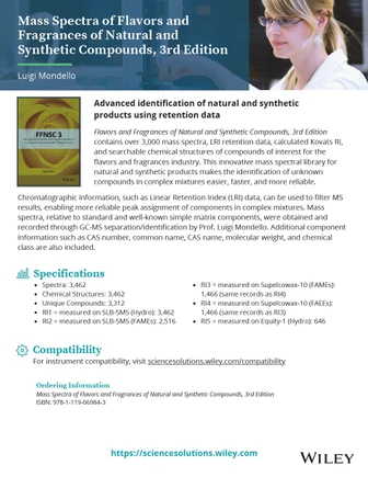 Wiley Mass Spectra of Flavors and Fragrances of Natural and Synthetic Compounds, 3rd Edition